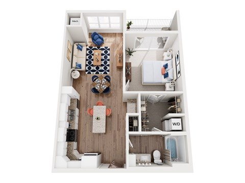 Floor plan for 1 bed, 1 bath, 783 sqft